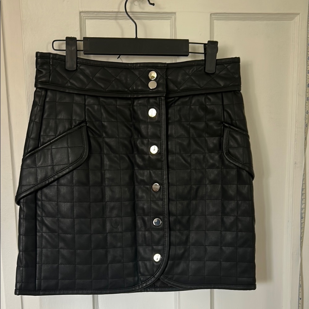 Topshop Black Quilted Skirt faux leather size 6